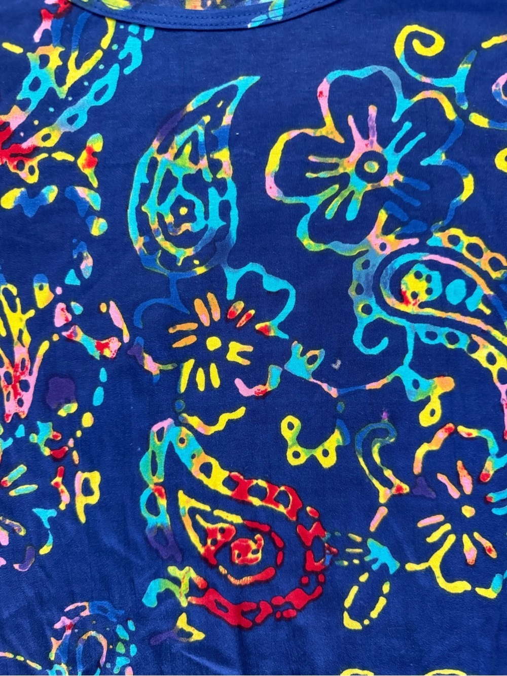 Vintage Take Two 1X Blue Tropical Paisley 100% Cotton T Shirt Dress - Picture 3 of 4